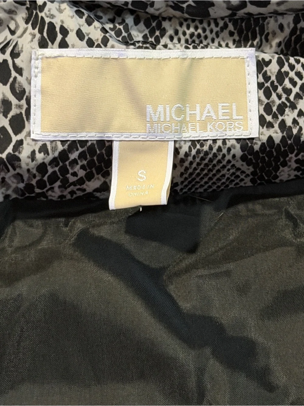 Michael Kors Black and White Animal Print Puffer Vest  Size Small
